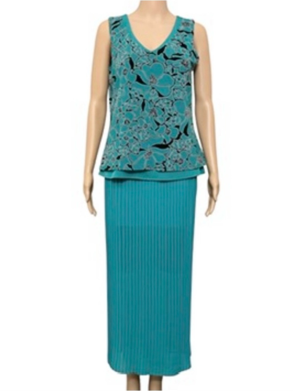 W worthigton Women's petite pm Teal Lace Top & Pleated Maxi Skirt 2 Piece